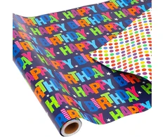 Hbell gimtadienio dovanų pakavimo popieriaus rulonas, 43 cm x 10 m. Linksmo gimtadienio pakavimo popierius, spalvingas taškuotas popierius vaikams, suaugusiems, dovanų dekoravimui, Velykų vakarėliui, "pasidaryk pats" amatams