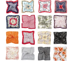 Laikrodis Hbselect 16 vnt. galvos skarų rinkinys, satininės bandanos moterims su originaliais paisley ir anakardžių raštais plaukams, 50 x 50 cm