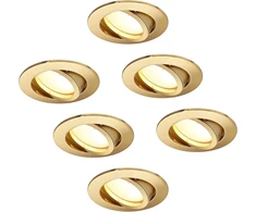 Hcfei Led įleidžiamas prožektorius, reguliuojamas, matinis aukso spalvos, apvalus, pasukamas, 5 W, plokščias, 230 V, įleidžiamas prožektorius, 68 mm gręžimo skylė, 120° spindulio kampas, šilta balta, 3000 K (6 vnt.)