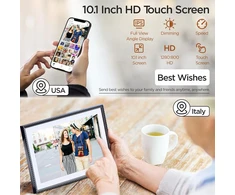 Objektyvas Hdeye Skaitmeninis nuotraukų rėmelis 10.1 colio Wifi, Hd 1280 x 800 Ips jutiklinis ekranas, elektroninis nuotraukų rėmelis su 32 Gb atmintimi, automatinis pasukimas, lengvas nuotraukų ir vaizdo įrašų perkėlimas per Aimor programėlę, Rgb apšvietimo režimas