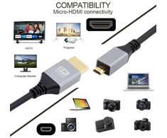 Hdmi 2.1 kabelis 0.5m, Micro Hdmi - Hdmi, 8k 60hz, 4k 120hz