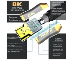 Hdmi 2.1 šviesolaidinis kabelis - 8k 120hz - 4k 240hz hdr10+ 3d earc cec hdcp 2.3 optinis itin didelio greičio paauksuoti kontaktai šviesolaidinis kabelis su cinko lydinio jungtimi apsauga nuo lūžių, juodas (juodas)
