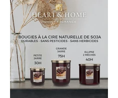 Heart &amp; Home kvapni žvakė, pagaminta iš natūralaus sojų vaško namams - didelis stiklainis su gervuogių aromatu - 75 valandų degimo laikas - dovana, dekoracija ir kvapas namams - stiklas