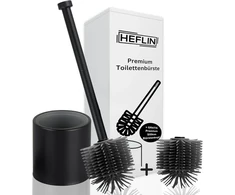 Heflin tualeto šepetys juodas silikoninis – silikoninis tualeto šepetys su keičiamu šepečiu – aukštos kokybės tualeto šepetys su milteliniu būdu dengtu nerūdijančio plieno konteineriu su stikliniu įdėklu