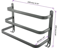 Heiyuet 2 vnt. 40 cm sieninių rankšluosčių laikiklių rinkinys, juodas, 3 sluoksnių aliuminio rankšluosčių laikiklis, be gręžimo, prie sienos montuojamas rankšluosčių laikiklis su kabliukais, vonios rankšluosčių laikiklis voniai, virtuvei
