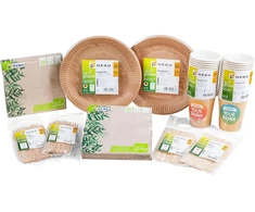 Heku 210 dalių ekologiškas vienkartinių indų rinkinys 'be Žalias', sertifikuotas pagal fsc, vokiška kokybė, 100% biologiškai skaidus, su lėkštėmis, stalo įrankiais, servetėlėmis, popieriniais puodeliais, idealus renginiams ir vakarėliams