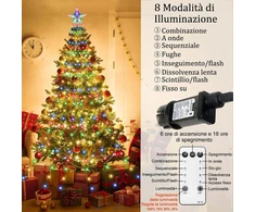 Helesin Kalėdinės eglutės lemputės su žvaigžde viršuje, 410 Led kalėdinių lempučių su laikmačio funkcija ir 8 režimais, 2 m × 16 šviesos juostų su nuotolinio valdymo pulteliu vidaus kalėdinei dekoracijai