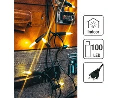 Hellum girlianda 100 led šiltai balta, vidaus, 14.85 m šviesos ilgis, 2 x 1.5 m kabelis, dekoratyvinis apšvietimas, sodo vakarėlis, bendras šviesos srautas mažesnis nei 59 liumenų, 560916