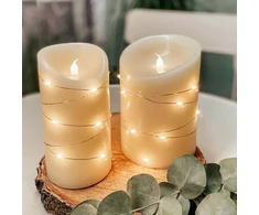 Hellum led vaško žvakė su girliandomis, skersmuo 10 cm x 15 cm aukščio, led žvakės su mirgančia liepsna, žvakės su baterijomis (3 x aaa nepridedamos), kalėdinė apšvietimo dekoracija, tikras vaškas 525120