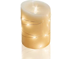 Hellum led vaško žvakė su girliandomis, skersmuo 10 cm x 15 cm aukščio, led žvakės su mirgančia liepsna, žvakės su baterijomis (3 x aaa nepridedamos), kalėdinė apšvietimo dekoracija, tikras vaškas 525120
