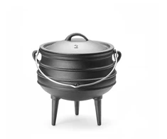 Hendi ketaus puodas ant 3 kojų su svirtimi ir dangčiu, skirtas potjiekos, atvirai ugniai, potjie raganos katilas, olandiškas orkaitė, 6 l, skersmuo 245 x (a) 280 mm, juodas