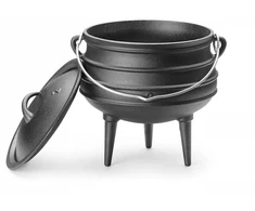 Hendi ketaus puodas ant 3 kojų su svirtimi ir dangčiu, skirtas potjiekos, atvirai ugniai, potjie raganos katilas, olandiškas orkaitė, 6 l, skersmuo 245 x (a) 280 mm, juodas