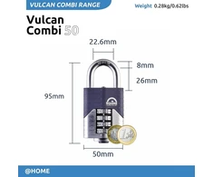 Henry Squire Vulcan 4 ratų atviro lankelio kombinacinė spyna, 50 mm (ilgis)