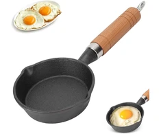 Herchr Maža indukcinė keptuvė 10 cm mini keptuvė kiaušiniams su rankena, keptuvė iš ketaus, mini keptuvė iš ketaus, nešiojama kempingo keptuvė kiaušiniams, šoninei, kumpio griežinėliams