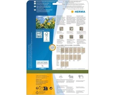 Herma 10763 universalūs ovalūs etiketės iš žolės popieriaus, 20 lapų, 63,5 x 42,3 mm, 18 etikečių viename A4 lape, 360 vnt. pakuotė, lipnios, spausdinamos, matinės, tuščios lipnios etiketės pagamintos iš silfijų popieriaus, natūraliai rudos