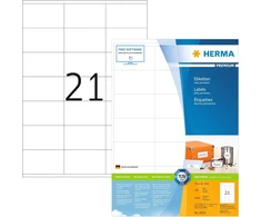 Herma 4634 adresų etiketės, 200 lapų, 70 x 41 mm, 21 etiketė viename A4 lape, 4200 vienetų, lipnios, spausdinamos, matinės, baltos popierinės adresų etiketės