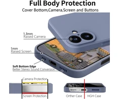 Hgh silikoninis dėklas, skirtas iphone 16, su 1 virvele, mobiliojo telefono dėklas, skirtas iphone 16, plona visapusiška apsauga su mikropluošto pamušalu, atsparus įbrėžimams apsauginis dėklas 16 6,1 colio mėlynai pilkas