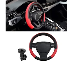 Hiahxc Vairo Dangtelis Automobilio Vairo Dangtelis Odinis Vairo Dangtelis Universalus Dydis 38 cm Automobilio Aksesuarai Interjeras (raudonas)