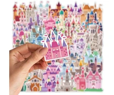 Hibarby Dream Castle lipdukų rinkinys, graffiti vandeniui atsparūs vinilo princesės pilies lipdukai nešiojamam kompiuteriui, vandens buteliui, kelioniniam dėklui, mobiliojo telefono dėklui, ipad, dienoraščiui, iškarpų albumui, vaikams, paaugliams, 50 vnt.
