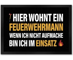 Hier wohnt Ein Feuerwehrmann durų kilimėlis su Trendaffe motyvu