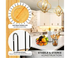 Hikitchen® [3 dalių rinkinys: vaisių krepšiai, vaisių dubenys, virtuvinio popieriaus laikiklis, virtuvės įrankių laikiklis, virtuvės įrankiai, laikymo indai, dekoratyvinis dubuo, juodas, metalinis, bambukinis]