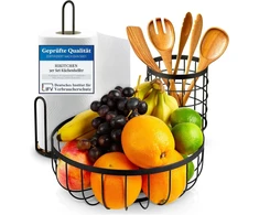 Hikitchen® [3 dalių rinkinys: vaisių krepšiai, vaisių dubenys, virtuvinio popieriaus laikiklis, virtuvės įrankių laikiklis, virtuvės įrankiai, laikymo indai, dekoratyvinis dubuo, juodas, metalinis, bambukinis]