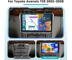 Automagnetola Hikity 2g 64g Android13 automobilinis radijas Toyota Avensis T25 2002-2008 su belaidžiu Carplay Android Auto, 9 colių jutiklinis ekranas, Gps navigacija, Bluetooth Wifi Rds Fm Mic, atbulinės eigos kamera