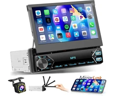 Automagnetola Hikity Automobilinis Radijas 1din su Ištraukiamu Ekranu, 7 Colių Rankiniu Būdu Ištraukiamas Ekranas 1 Din Radijas su Bluetooth Laisvų Rankų Įranga Fm Type-c 2usb Aux Mirror Link Swc Atbulinės Eigos Kamera