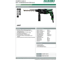 Hikoki Dh28pcy2 gręžimo ir kalimo plaktukas (850 W, 3.0 J, 28 mm gręžimo skersmuo betone, Sds-plus įrankių laikiklis, apsauginė sankaba nuo perkrovos, antivibracinė sistema, priedai, dėklas)
