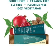 Himalaya Organique Neem &amp; Pomegranate dantų pasta be fluorido, vegetariška, 150 g (3 pakuotė)