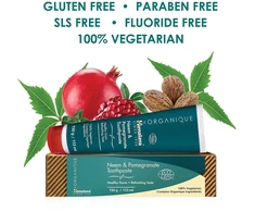 Himalaya Organique Neem &amp; Pomegranate dantų pasta be fluorido, vegetariška, 150 g (5 vnt. pakuotė)