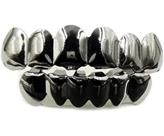 Hip Hop Grillz dantų rinkinys – viršutinis ir apatinis – universalus dydis – lengvai pritaikomas – juodas