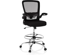 Hjh Office Vendo 719901 darbo kėdė, tinklinė, juoda, kėdė prie prekystalio, aukšti porankiai, sulankstomas žiedinis kojų atramos žiedas