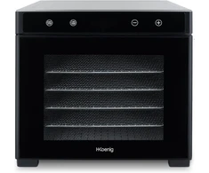 H.koenig Dsy900 maisto dehidratatorius vaisiams, daržovėms, žolelėms, 6 nuimami džiovinimo padėklai, reguliuojamas termostatas nuo 35° iki 70°c, Lcd jutiklinis ekranas, 650 W