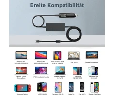 Hky 65w 12v-24v transporto priemonės Usb C maitinimo šaltinis 2.6 metrų ilgio Lenovo nešiojamojo kompiuterio įkrovimo laidas Usb C, skirtas Lenovo Thinkpad X1 Carbon T480 T480s T490 T490s T580 T14 X380 Yoga C740 720 730 910-13ikb Chromebook