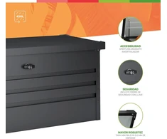 Hoggar metalinė sodo dėžė xl 450 litrų - tvirtas 0,40 mm storis - atspari oro sąlygoms lauke - su raktais - atlenkiamas dangtis - su pagrindu - vandeniui atspari sodo skrynia - 120 x 61 x 62 cm