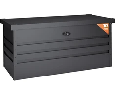 Hoggar metalinė sodo dėžė xl 450 litrų - tvirtas 0,40 mm storis - atspari oro sąlygoms lauke - su raktais - atlenkiamas dangtis - su pagrindu - vandeniui atspari sodo skrynia - 120 x 61 x 62 cm