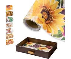 Holijolly Kraft popierinis stalo takelis - 35,6 cm x 5 m - akvarelinių gėlių ir saulėgrąžų dizaino virtuvės valgomojo stalo dekoracija namų vakarėliams su silpnu aromatu