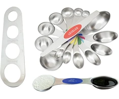 Holkitchen® 9 dalių matavimo šaukštų rinkinys, spagečių kaušeliai, dozavimo šaukštai pagaminti iš magnetinio nerūdijančio plieno, matavimo šaukštai, prieskonių šaukštai, matavimo šaukštų rinkinys kepimo matavimams, sausoms porcijoms/skysčiui