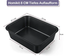 Homikit troškintuvų indas, 8 cm gylio nerūdijančio plieno orkaitės indas su sveika nelimpančia danga, stačiakampė kepimo skarda kepimui, idealiai tinka lazanijai/troškiniams/pyragams, 27 x 21,1 x 8 cm, lengvai valomas