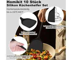 Homikit virtuvės įrankių rinkinys, 10 dalių silikoninių virtuvės įrankių rinkinys su įrankių laikikliu, nelipnūs karščiui atsparūs virtuvės įrankiai kepimui, sveiki ir tinkami plauti indaplovėje