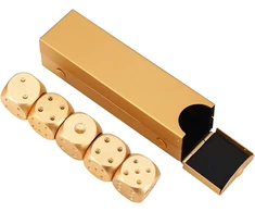 Hominas kauliukų dėžutės rinkinys iš 5 dalių, 5 kauliukai rummy stalo žaidimai žaidimo kubo stalo pokerio žaidimų rinkinys aliuminio lydinio dnd daugiabriaunių kauliukų dėžutės rinkinys kauliukų rinkinys (stačiakampio formos auksinis)