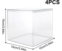 Homury 4 akrilo dėžučių rinkinys su dangteliu: akrilinė kvadratinė kubo maža skaidri dėžutė 10 x 10 x 10 cm, maža skaidri akrilinė kvadratinė dėžutė papuošalams, saugojimui, vitrina ir saldainių pakavimui