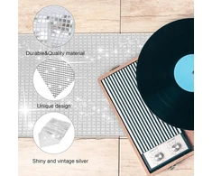 Honmok Disco vakarėlio stalo takelis, 70-ųjų 80-ųjų disco vakarėlio dekoracija, blizgantis stalo takelis su blizgučiais, sidabrinis, retro disco staltiesė, vintažinė stalo dekoracija 1970-ųjų 1980-ųjų teminiam vakarėliui, šokių vakarėliui 30 x 300