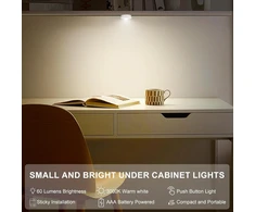 Honwell Led Puck lempos, maitinamos baterijomis, itin plona spaudžiama lempa su 60 liumenų, jutiklinė lempa, klijuojamas apšvietimas po spintele, idealiai tinka spintelėms ir spintoms, 3 vnt., balta
