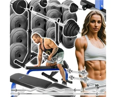 Hop Sport Be-active.pl 118kg kultūrizmo treniruočių rinkinys suoliukas stovas štanga svoriai