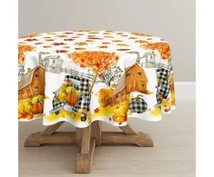 Horaldaily rudens staltiesė 150 x 150 cm apvali padėkos dienos rudens derliaus sunkvežimio namas juoda languota staltiesė vakarėliui iškylai vakarienės dekoras