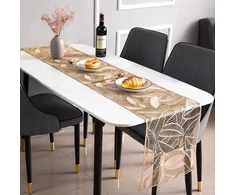 Hosoncovy Pvc stalo takelis su išpjovomis, neslystantis, dekoratyvinis padėkliukas su lapais namų vakarėliams, virtuvei, valgomajam, vestuvių dekoravimui (180cm*35cm) (auksinis)