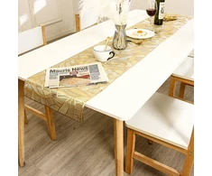 Hosoncovy Pvc stalo takelis su išpjovomis, neslystantis, dekoratyvinis padėkliukas su lapais namų vakarėliams, virtuvei, valgomajam, vestuvių dekoravimui (180cm*35cm) (auksinis)