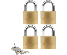 Hotehce 4 dalių žalvarinių pakabinamų spynų rinkinys 40 mm fiksuotos žalvarinės pakabinamos spynos su vienodais raktais, didelio atsparumo, apsaugotos nuo vandens, su 5 raktais